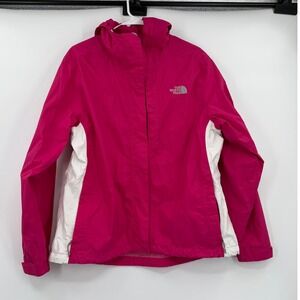 The North Face‎ HyVent Pink White Full Zip Hooded Rain Jacket Women's Large